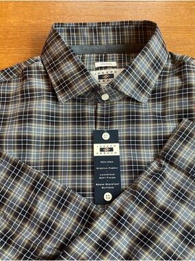 NWT Joseph Abboud Men's Size XL Br/Gr/White Plaid Long Sleeve Shirt. 100% Cotton